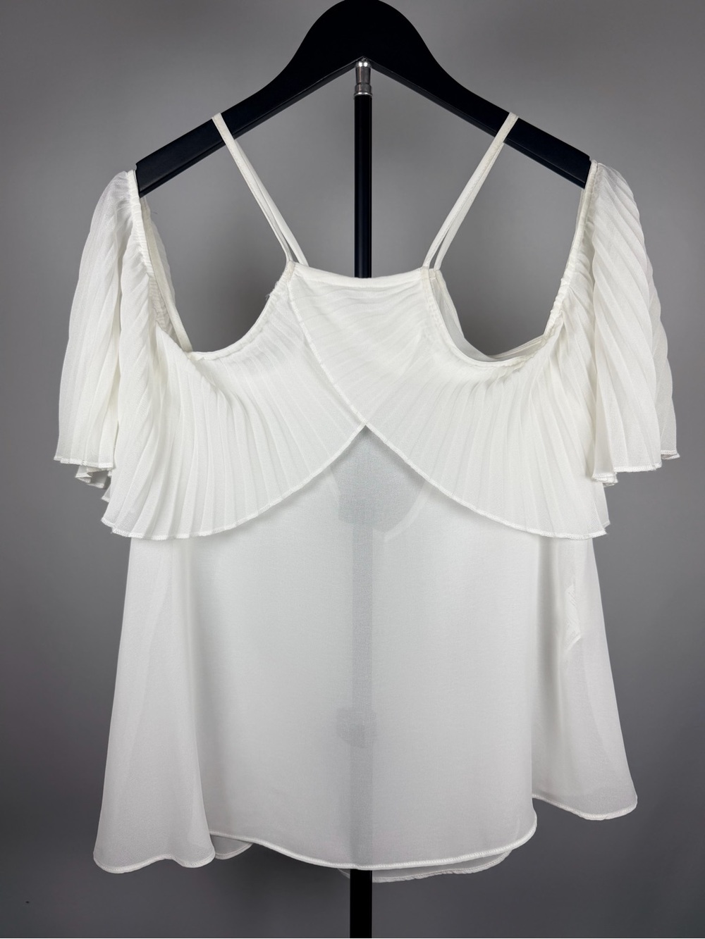 Pleated Off-Shoulder White Camisole with Spaghetti Straps